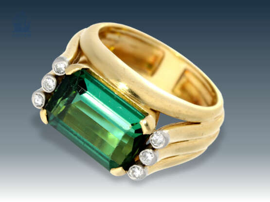 Ring: ausgefallener, hochwertiger vintage Turmalin/Brillant-Goldschmiedering, 18K Gold - фото 1