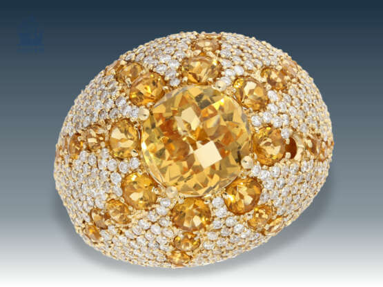 Ring: sehr dekorativer und ehemals sehr teurer Cocktail-Ring mit Brillanten und Farbsteinen, 18K Gold - Foto 1