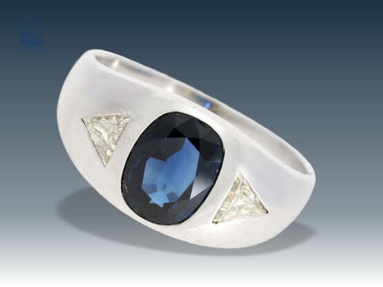 Ring: exquisiter Goldschmiede-Bandring mit Saphir und Diamanten, ehemals sehr teure Goldschmiedeanfertigung - photo 1