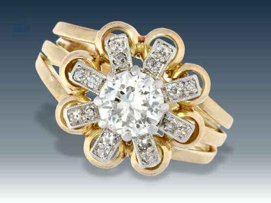 Ring: sehr hochwertiger vintage Goldschmiedering mit großem Brillant von ca.0,95ct, ca. 1950 - Foto 1