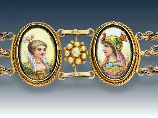 Armband: seltenes Gold/Emaille Armband, 19. Jahrhundert, feinste Emailleplaketten, verm. Limoges - Foto 1