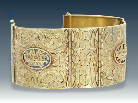 Armband: außergewöhnliches, antikes, besonders breites Goldarmband, Meisterpunze CH, 14K Gold - photo 1