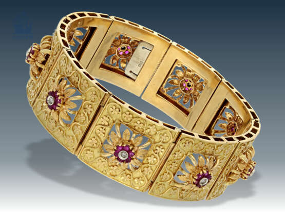 Armband: exquisites, ehemals sehr teures vintage Goldschmiedearmband mit Rubinen und Diamanten, 18K Gold - photo 1
