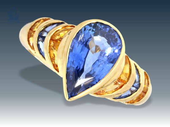 Ring: ehemals sehr teurer, exquisiter Goldschmiedering mit sehr schönem Saphir im Tropfenschliff - Foto 1