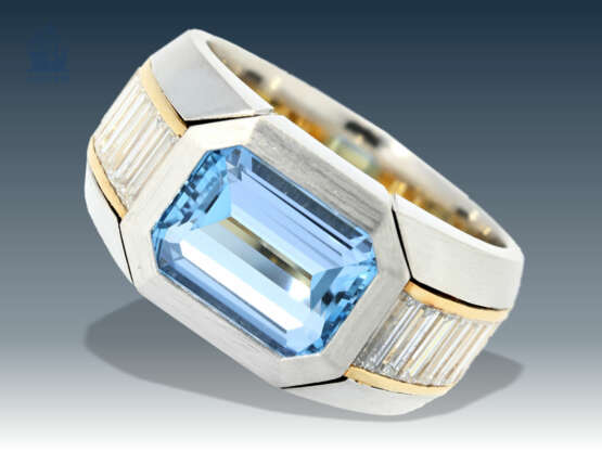 Ring: exklusiver Goldschmiedering mit hochwertigem Aquamarin und Diamanten in Spitzenqualität, Platin - photo 1