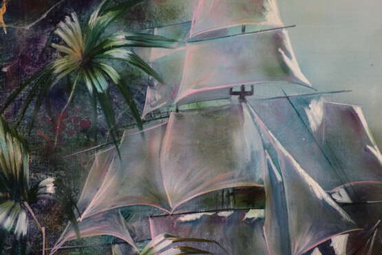“Tropical motif” Canvas Oil paint Surrealism Landscape painting 2014 - photo 5