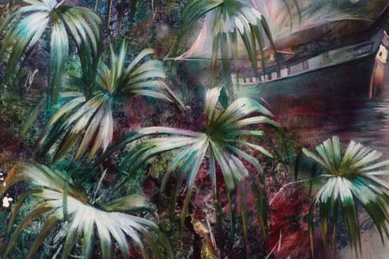 “Tropical motif” Canvas Oil paint Surrealism Landscape painting 2014 - photo 7