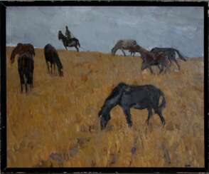 The painting "Horses on the stubble"