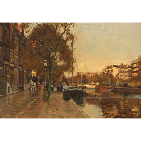 HERMANNS, HEINRICH ( Düsseldorf 1862 - 1942 Düsseldorf ), "Am Kai von Amsterdam", - photo 2