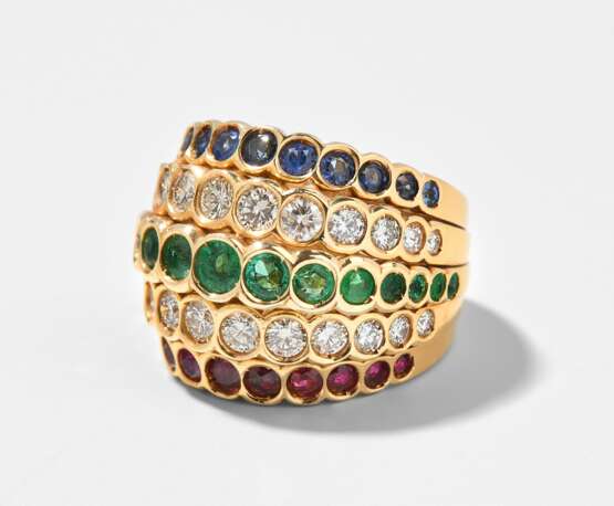 Brillant-Smaragd-Rubin-Saphir-Ring - Foto 1