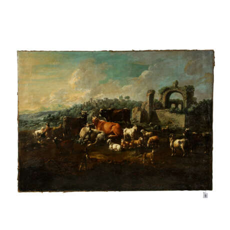 MALER des 17./18. Jahrhundert, "Hirte mit Hunden bei seinen Rindern, Schafen und Ziegen in den Bergen", - photo 1