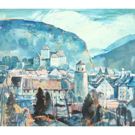 JUSSEL, EUGEN (1912-1997, Österreich), "Blick auf Feldkirch mit Schattenburg und Katzenturm", - Foto 1