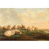 MALER der 2. Hälfte 19. Jahrhundert, "Schafe auf dem Deich", - фото 1
