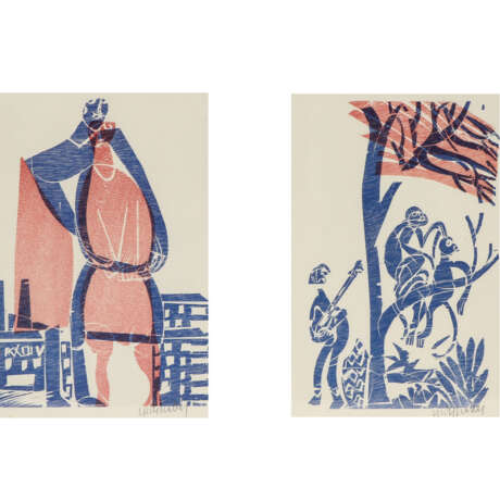 GRIESHABER, HAP (1909-1981), 2 Farbholzschnitte: "Ständchen" und "Paar", - Foto 1