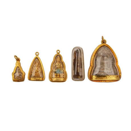 Konvolut 5tlg.: 4 Buddha-Anhänger und 1 Miniaturbuddha. THAILAND, 20. Jahrhundert. - photo 1