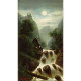 MOSER, H., wohl HANS (Maler 19./20. Jahrhundert), "Mühle am Wasserfall in Vollmondnacht", - photo 1