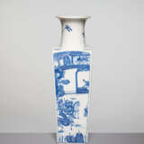 A BLUE AND WHITE SQUARE VASE WITH GENRE SCENES, KANGXI - фото 5