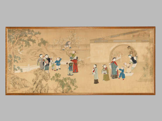 A FINE AND VERY LARGE PAINTING WITH CHILDREN PLAYING IN THE PALACE GARDEN - photo 1