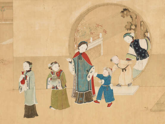 A FINE AND VERY LARGE PAINTING WITH CHILDREN PLAYING IN THE PALACE GARDEN - photo 3