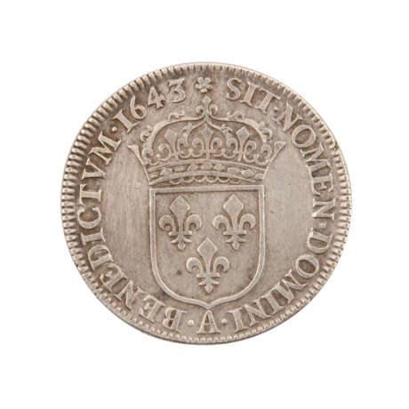 Frankreich - Ludwig XIII., 1610-1643, 1/4 Ecu 1643 A, Paris. - фото 3
