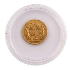 USA/Gold - 1 Dollar 1854, Indian Princess Head, s/ss., einseitig starke Kratzer,