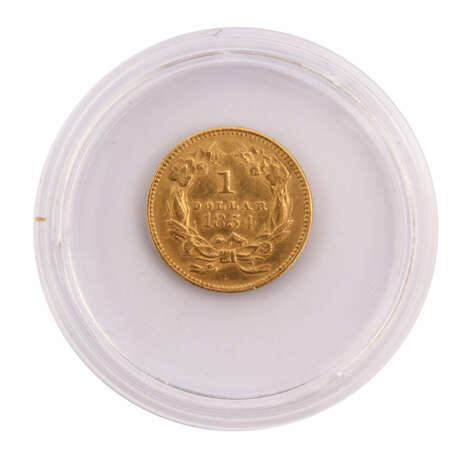 USA/Gold - 1 Dollar 1854, Indian Princess Head, s/ss., einseitig starke Kratzer, - Foto 1