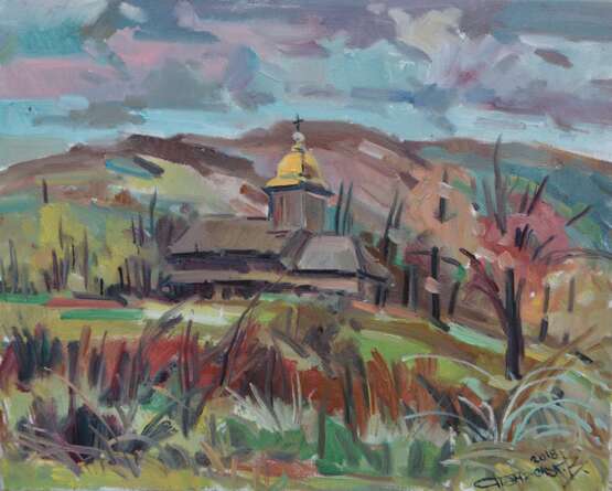 “The temple in the field” Canvas Oil paint Impressionist Landscape painting 2018 - photo 1