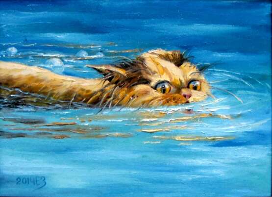 «La nage» Toile Peinture à l'huile Impressionnisme Animaliste 2014 - photo 1