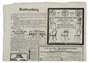 Originalzeitungsanzeige der "Gebrüder Thonet" in "Neueste Nachrichten", Wien, 19. März 1862