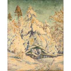 HOFFRITZ, HEINRICH (Maler 19./20. Jahrhundert), "Romantische Winterlandschaft mit verschneiten Tannen",