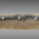 A DAO, OR KNIFE-SHAPED BLADE, WITH FIVE FASTENING HOLES, CARVED FROM A MULTI-COLOURED JADE WITH A WHITE STRIPE - photo 1