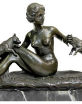 Art Déco Bronze Skulptur „JEUNE FEMME AUX CHÈVRES“, um 1930, Maurice Guiraud-Rivière