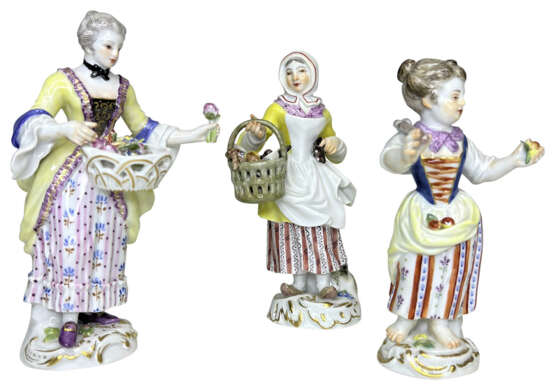 Drei Figuren Meissen, von 1971 - 1975, 1. Wahl, Entwurf 1750 - 1760 von Johan Joachim Kaendler und Peter Reinicke von 1753 - 1754 - Foto 1