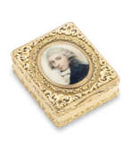 Alexander James Strachan. A GEORGE III GOLD SNUFF-BOX SET WITH A MINIATURE