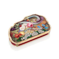 A SWISS JEWELLED AND ENAMELLED GOLD SNUFF-BOX