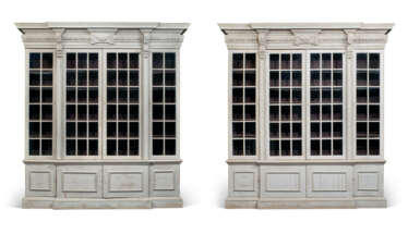 A PAIR OF 'KENTIAN' WHITE-PAINTED BREAKFRONT BOOKCASES