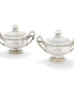 Thomas Ellerton & Richard Sibley. A PAIR OF GEORGE III SILVER SAUCE TUREENS, COVERS AND LINERS