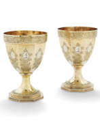 Goblets. A PAIR OF GEORGE III SILVER GILT GOBLETS