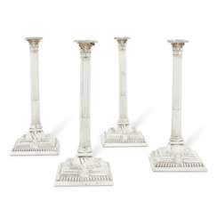 A SET OF FOUR GEORGE III IRISH SILVER CANDLESTICKS