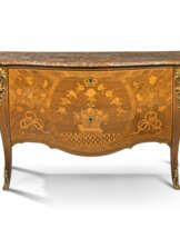 A DUTCH ORMOLU-MOUNTED TULIPWOOD, KINGWOOD, INDIAN ROSEWOOD AND FRUITWOOD MARQUETRY COMMODE