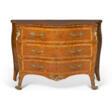 A GEORGE III ORMOLU-MOUNTED TULIPWOOD, KINGWOOD, LABURNUM AND MARQUETRY SERPENTINE COMMODE - Auction archive