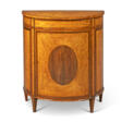 A GEORGE III SATINWOOD, TULIPWOOD AND AMARANTH CROSSBANDED DEMI-LUNE COMMODE - Prix ​​des enchères