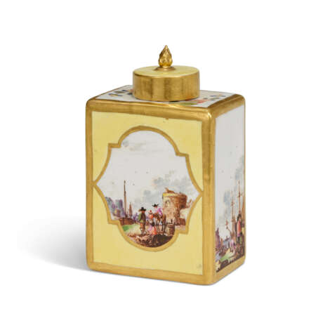 A MEISSEN PORCELAIN YELLOW-GROUND TEA-CADDY AND COVER - фото 1