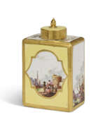 Tea caddy. A MEISSEN PORCELAIN YELLOW-GROUND TEA-CADDY AND COVER