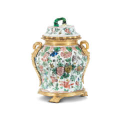 A FRENCH ORMOLU-MOUNTED FAMILLE VERTE PORCELAIN VASE AND COVER