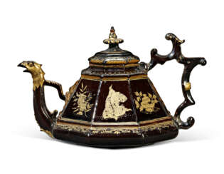 A BÖTTGER RED STONEWARE BLACK-GLAZED TEAPOT AND COVER