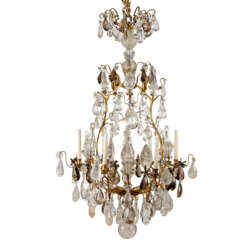 A FRENCH ROCK CRYSTAL AND SMOKEY QUARTZ-MOUNTED TEN-LIGHT CHANDELIER