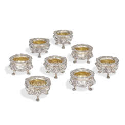 A SET OF EIGHT GEORGE III SILVER SALT-CELLARS FROM THE BALFOUR SERVICE