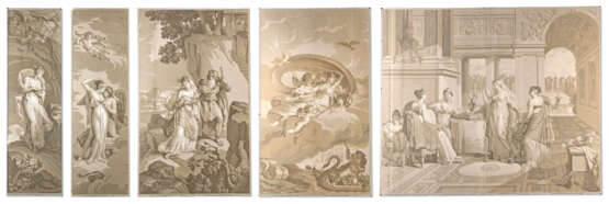 A SET OF FIVE FRENCH GRISAILLE WALLPAPER PANELS - Foto 1