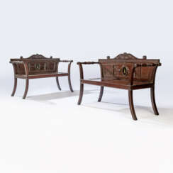 PAIR OF WILLIAM IV CARVED MAHOGANY HALL BENCHES